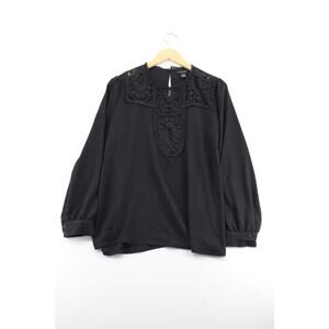 NWOT Halogen black eyelet blouse womens medium lagenlook cottagecore minimalist‎